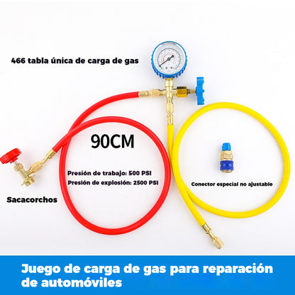 🔧❄️ Manguera de recarga de refrigerante AC R134a con manómetro – Antifugas, fácil de leer y compatible con coches, camiones o aire acondicionado doméstico – Recarga DIY segura 🚗