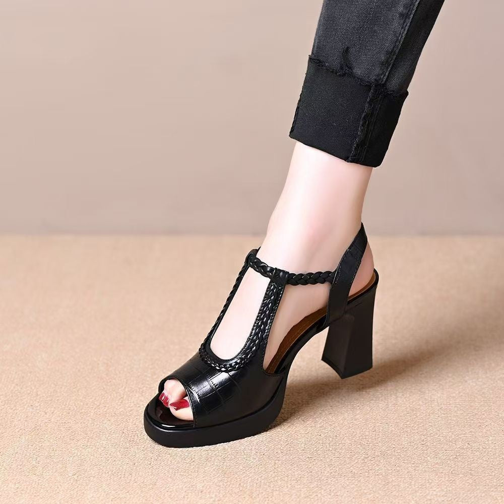 👡【35-40】Nuevas sandalias de verano 2026, tacón plano, punta abierta, suela gruesa, tacón plano, tipo boca de pez (altura del tacón 7 cm)