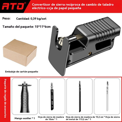 Taladro eléctrico convertido en sierra alternativa, adaptador de cabezal de sierra de calar para trabajar la madera.