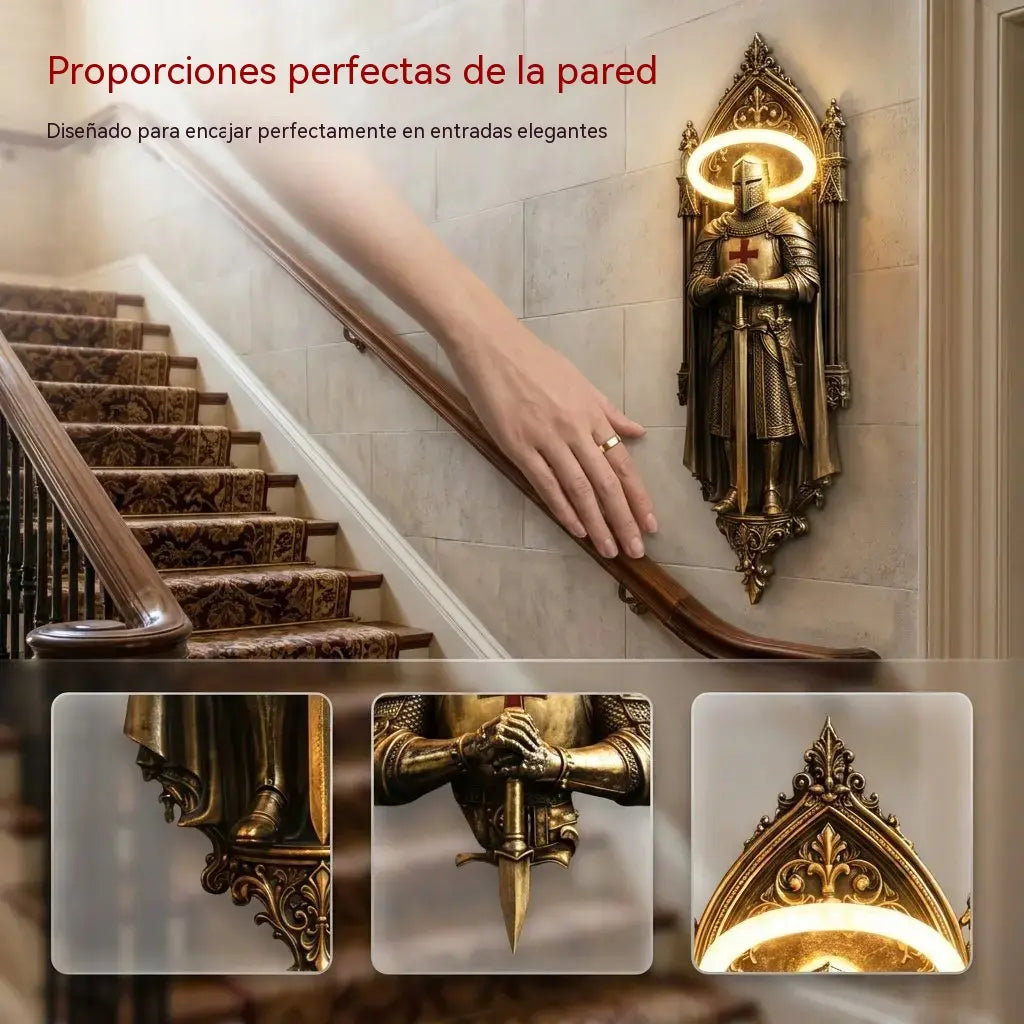🛡️ Lámpara de pared de caballero y castillo medieval, lámpara acogedora de luz cálida ⚔️✨