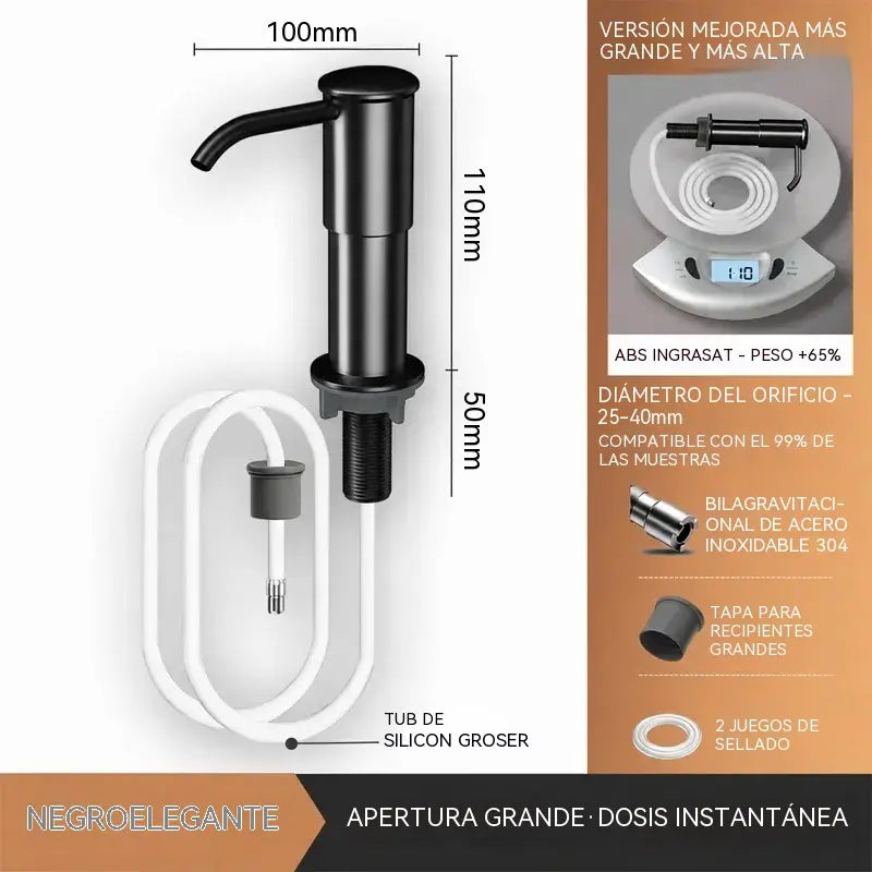 Dispensador de jabón y detergente integrado para fregadero de cocina, fabricado en acero inoxidable de primera calidad, con tubo extensible directo al cristal y bola de gravedad 304, bombeo rápido.