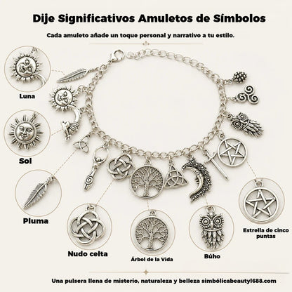 Pulsera de dijes vintage con aire místico para mujer – Joyería celestial, gótica y boho 🔮✨