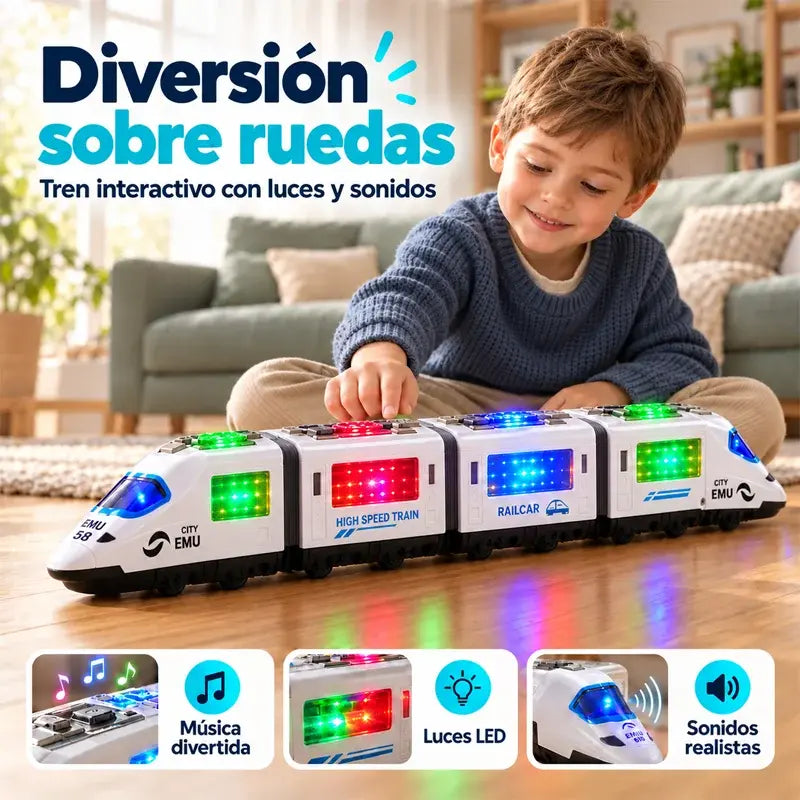 🚄✨ Tren Eléctrico de Juguete para Niños | Tren de Alta Velocidad con Luces 4D, Música y Movimiento Omnidireccional