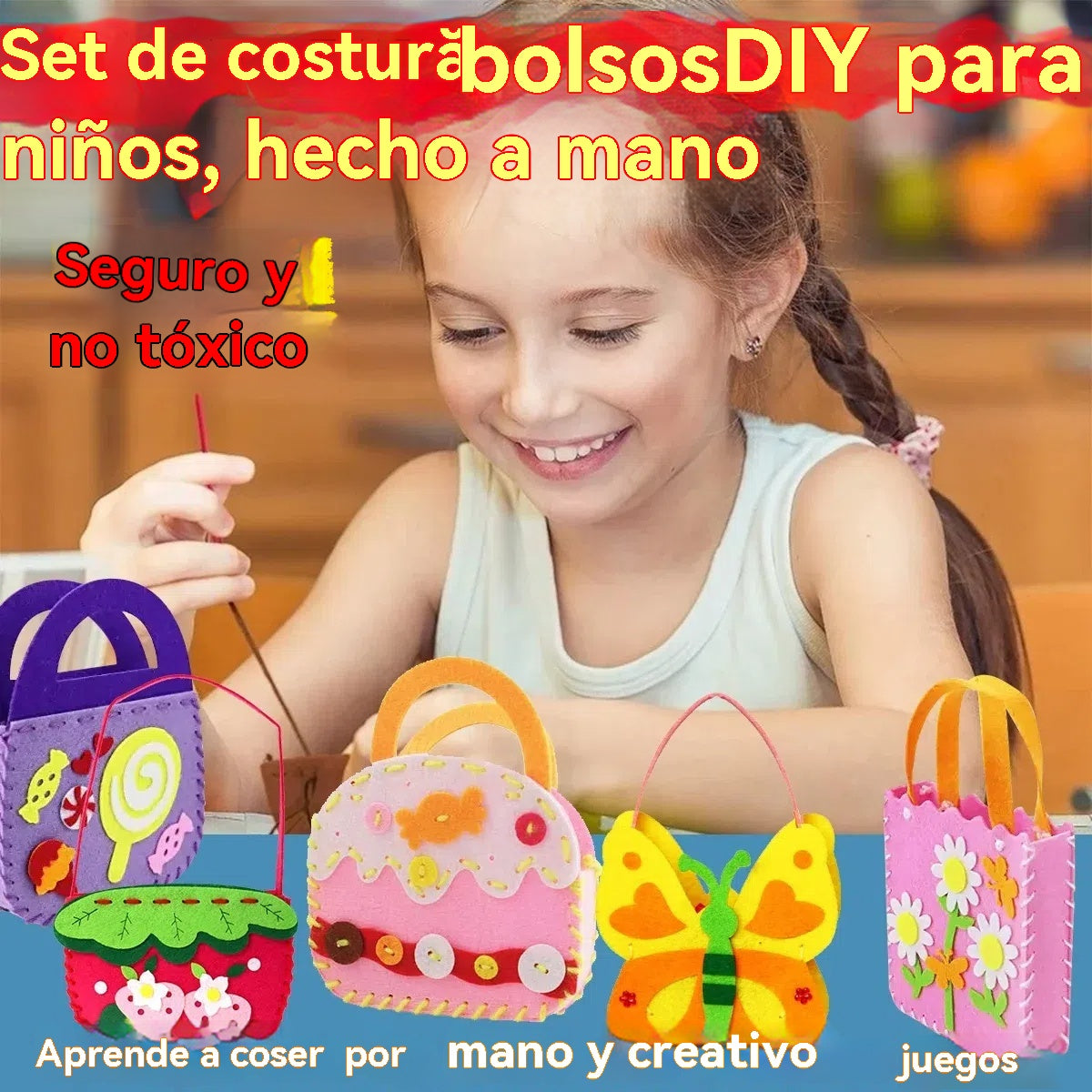 【8 piezas】Bolsos infantiles hechos a mano no tejidos DIY, el mejor regalo para los niños