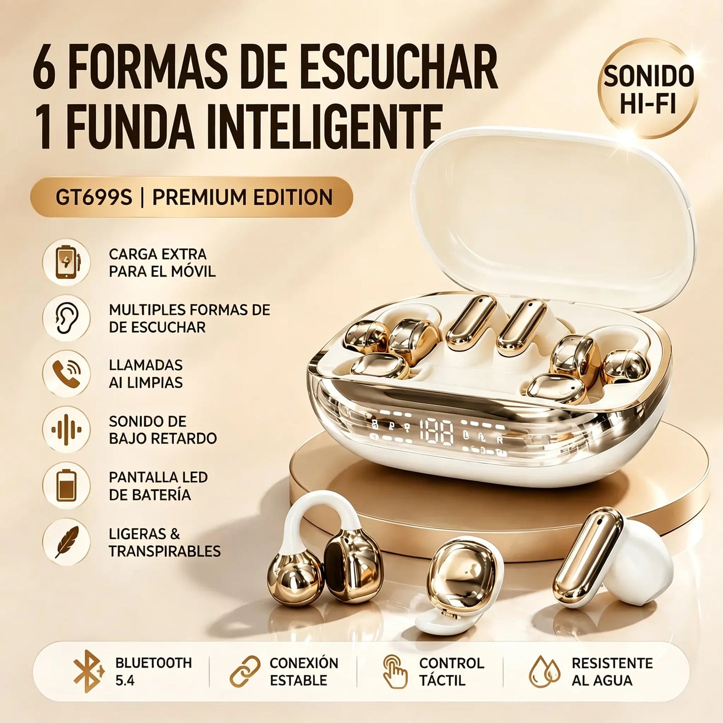 Auriculares inalámbricos GT699S 6 en 1 con múltiples estilos y estuche de emergencia ✨