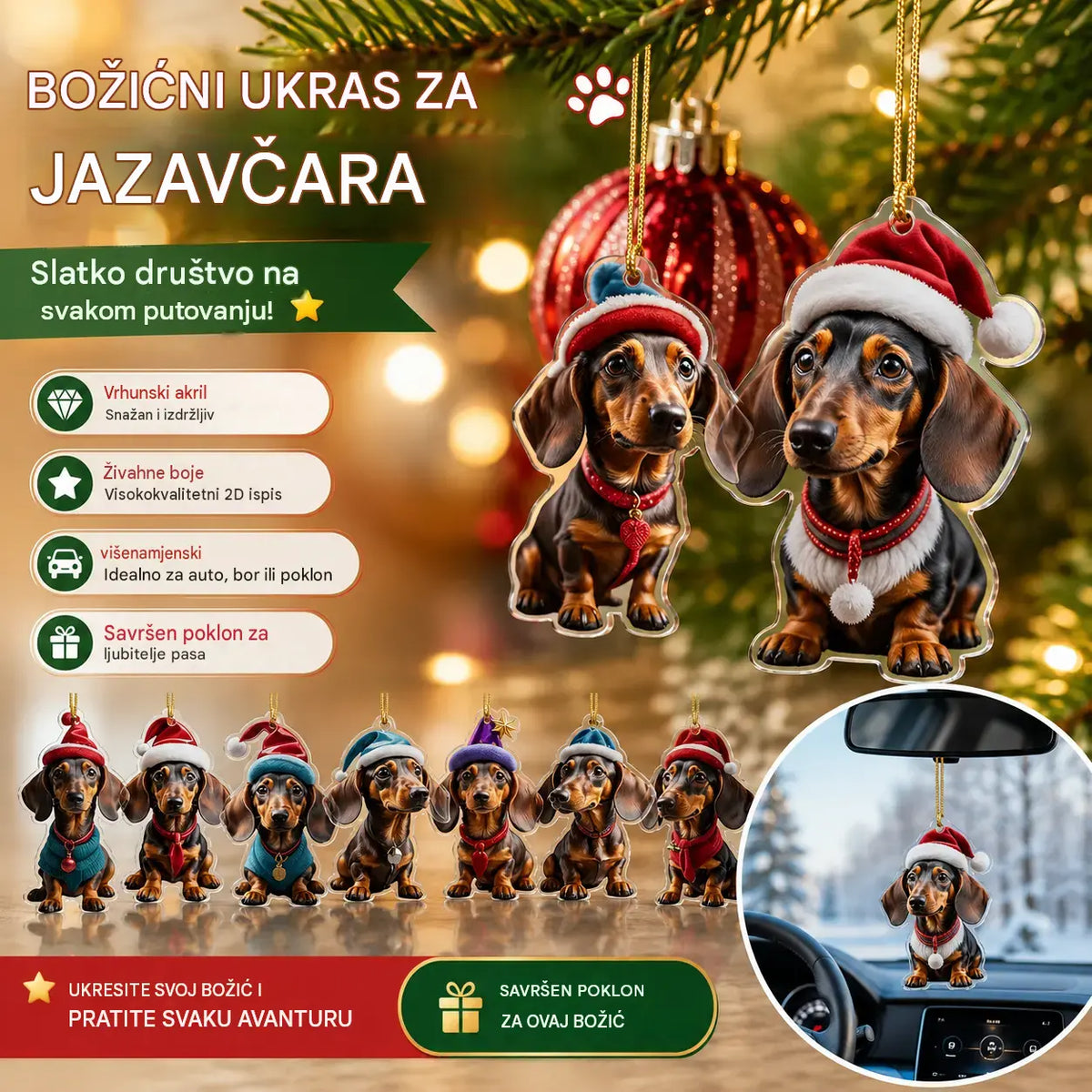 🎄【9 komada】🐕 Ukrasi za božićno drvce u obliku štenaca