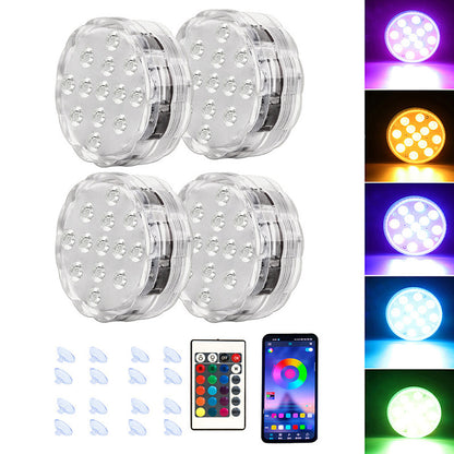Linterna LED para buceo, control remoto mediante aplicación, luz para piscina impermeable y magnética, luz subacuática RGB de siete colores, luz impermeable para acuario.