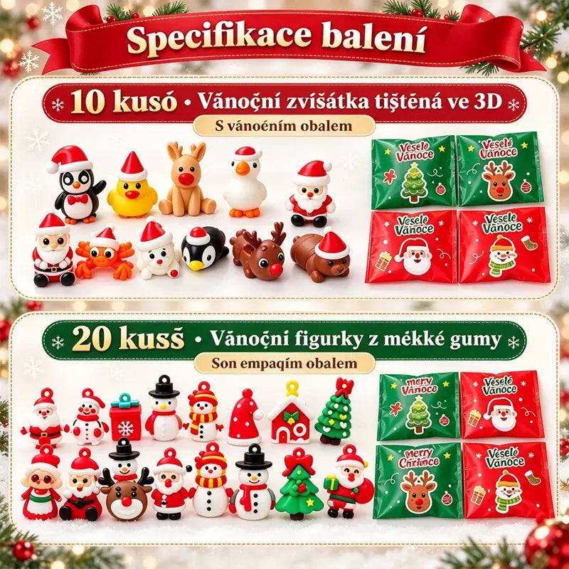 🌟Jedna sada o 30 kusech stojí 540 Kč🎁💡Vánoční ozdoby z měkké gumy, které svítí ve tmě, vytištěné 3D tiskem