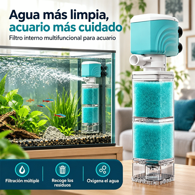 🐠💧 Filtro Interno 3 en 1 para Acuario | Aspirador de Residuos, Bomba de Agua, Oxigenación y Circulación