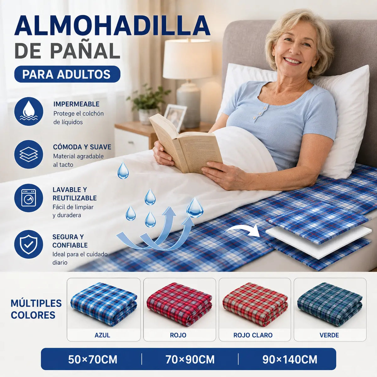 Oferta por tiempo limitado (50*70cm) Almohadilla lavable y transpirable para el cuidado de pañales para adultos