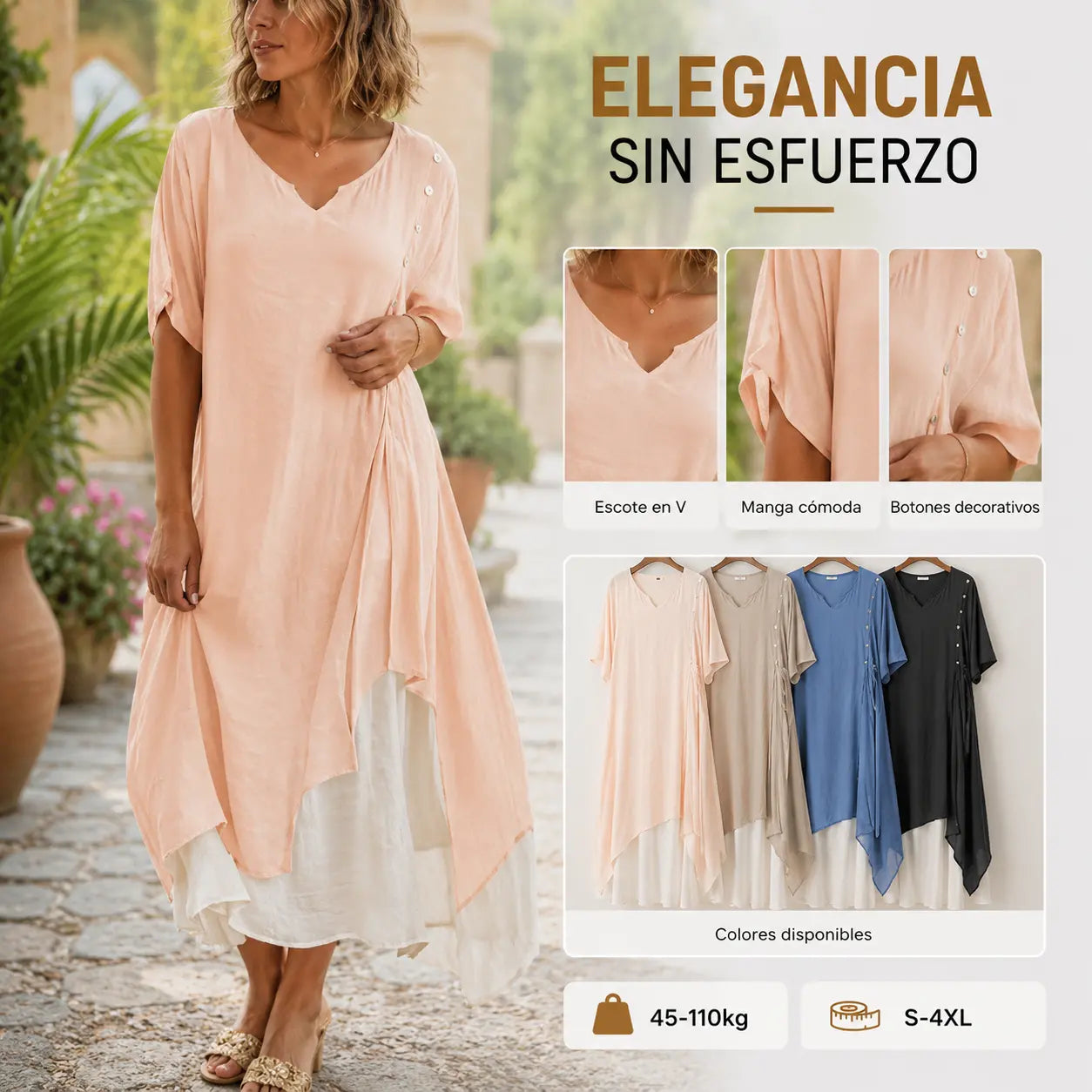 【45-110kg】【S-4XL】 Nuevo vestido asimétrico de dos piezas con escote en V