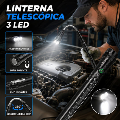 Linterna LED telescópica multifuncional: cuenta con base magnética, extensión de largo alcance e iluminación de alta intensidad.