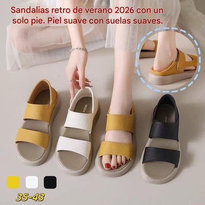 🔥【Precio súper bajo】🔥【Tallas 35-43】👡Sandalias retro de verano de una sola pierna 2026 hechas de cuero suave y suela suave