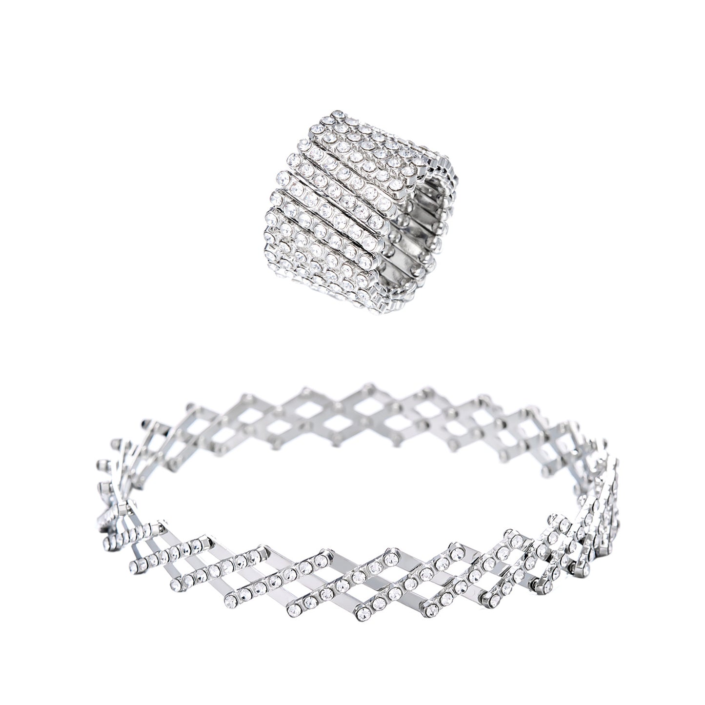 💎💍Un anillo/pulsera mágica retráctil de siete filas de diamantes que se puede usar de dos maneras.