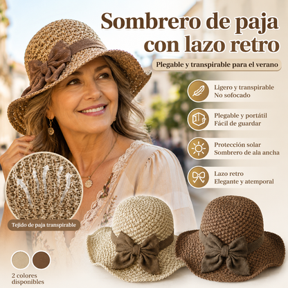 🎀🎀 50% DE DESCUENTO 👒 | Sombrero de paja con lazo retro – Plegable y transpirable para el verano