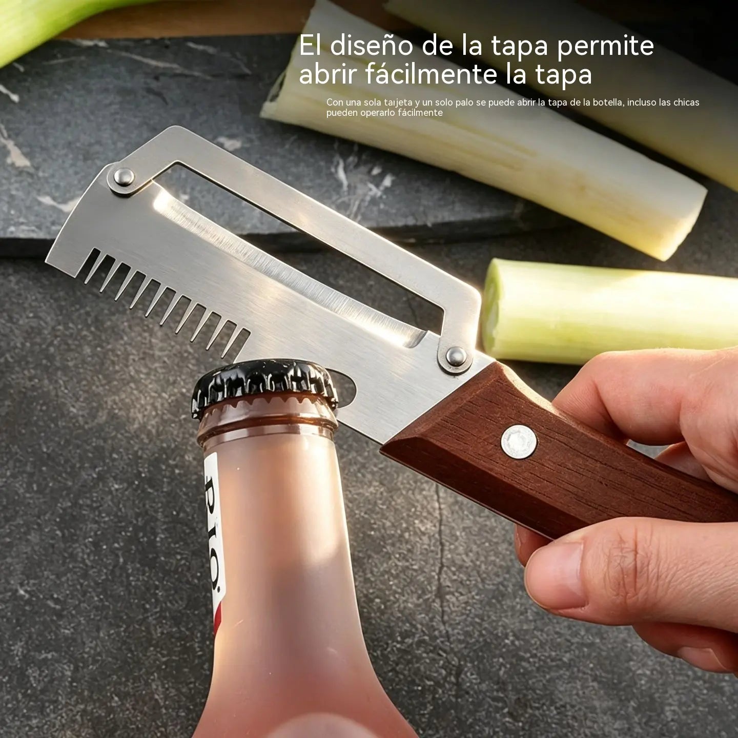 🔥Compre 1 y obtenga 1 gratis（2 piezas）🧅🔪 Pelador de cocina multifuncional 3 en 1: ¡Pela, corta y abre botellas! 🔥