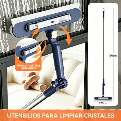 🧼✨ Limpiacristales 2 en 1 de doble cara con mango extensible para limpiar cristales en edificios altos.