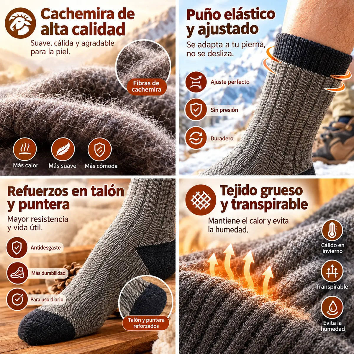 【10 pares】【38-47】Nuevos calcetines cálidos de punto con bloques de color retro para hombre