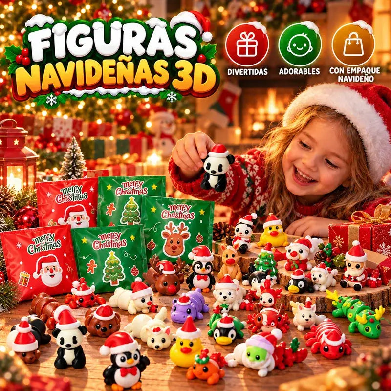 🎄✨ Mini Figuras de Animales Navideños en Bolsa Sorpresa | Muñecos de Goma 3D con Efecto Luminoso para Decoración y Colección