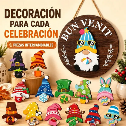 🎄 Letrero de Madera Intercambiable para Puerta – Decoración DIY para Todas las Fiestas