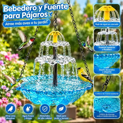 Fuente colgante solar para baño de pájaros con estilo cascada