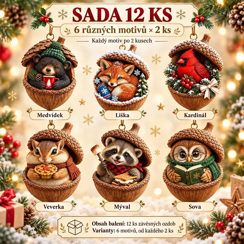 🎉【Kupte 6 kusů a získejte 6 kusů zdarma】12 kusů za 540 Kč🤩 🎁Nový 2D akrylový vánoční design se zvířaty ve tvaru šišky