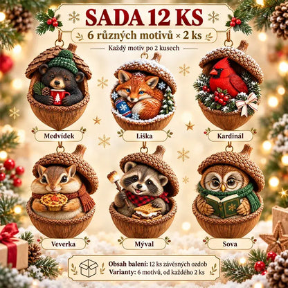 🎉【Kúpte 6 kusov a získajte 6 kusov zadarmo!】12 kusov len za 23 €🤩 🎁Nový 2D akrylový vánoční design se zvířaty ve tvaru šišky