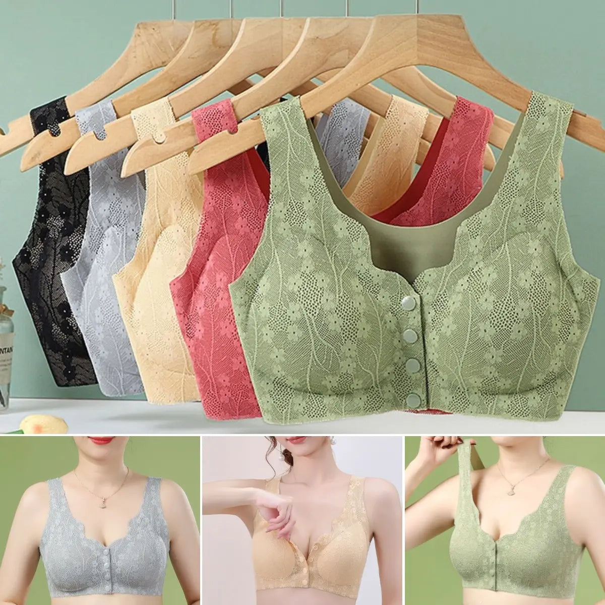【4 piezas】【M-4XL】2026 Nuevo sujetador de cierre frontal sin aros para mujer, tirantes sin costuras, push-up y antiflacidez【40-100 kg】