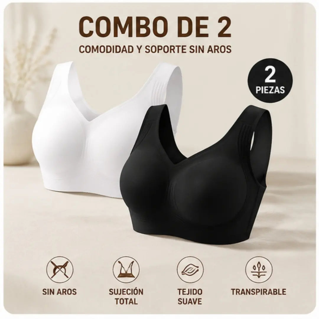 【Juego de 2 piezas】Sujetador sin aros para mujer de tallas grandes | Sujeción completa, cómodo y transpirable | Efecto lifting | Tallas S-4XL (Adecuado para un peso de 35 a 105 kg)