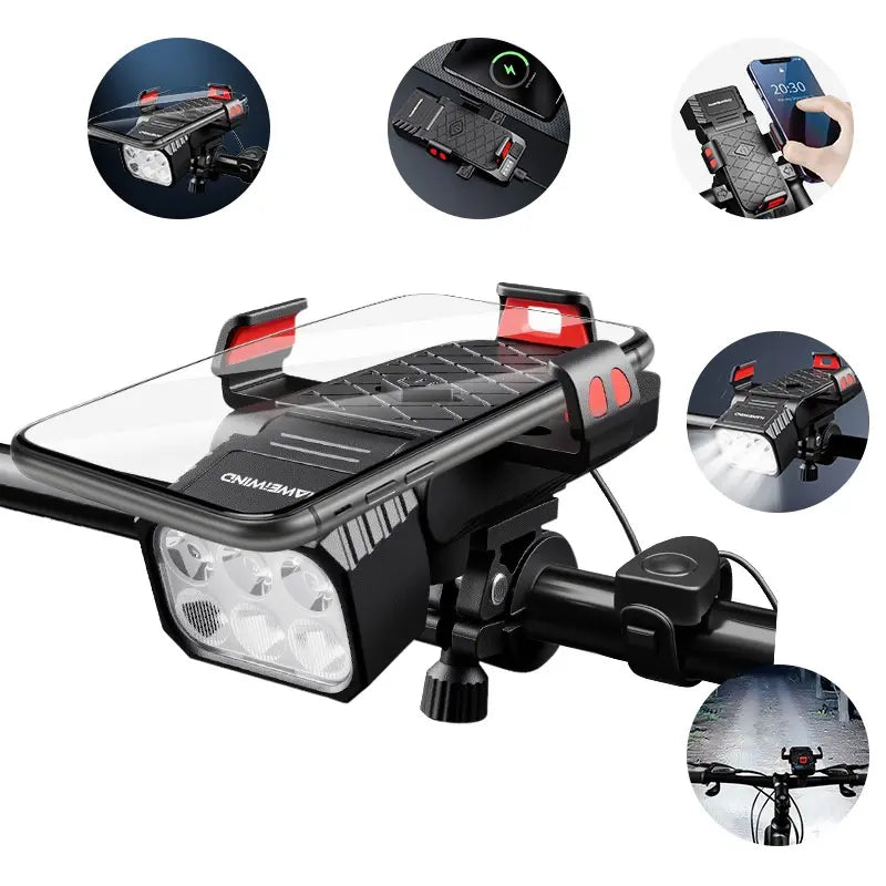 🚲💡Altavoz, luz y soporte para teléfono 4 en 1 para bicicleta de montaña, recargable.