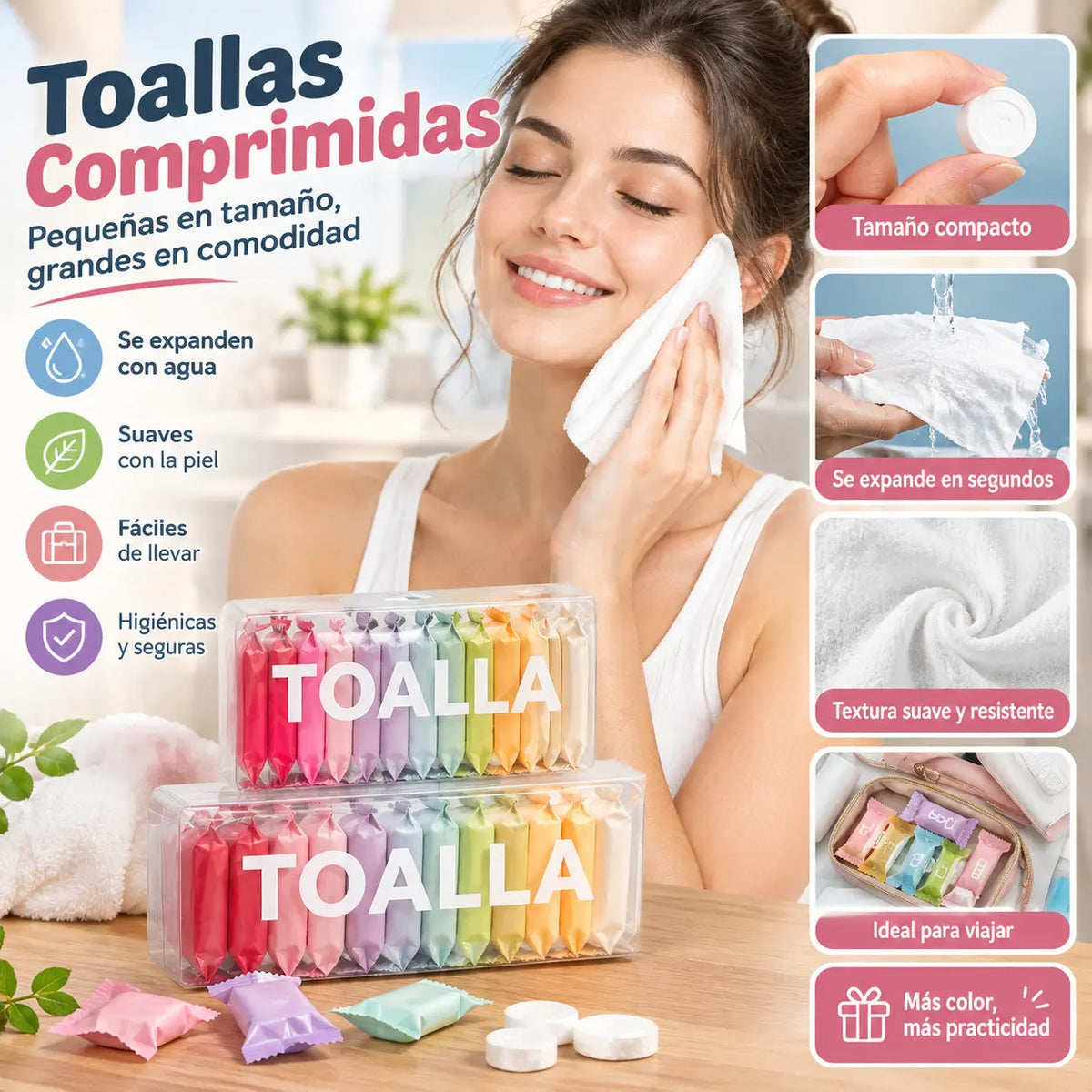 【2 cajas, 28 piezas】Toallas comprimidas desechables, toallas faciales de viaje portátiles, toallas de baño gruesas húmedas y secas, accesorios de viaje