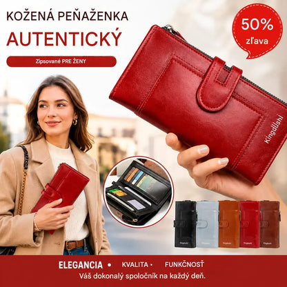 Dámska retro originálna kožená priehradka na karty s dvojitým zipsom