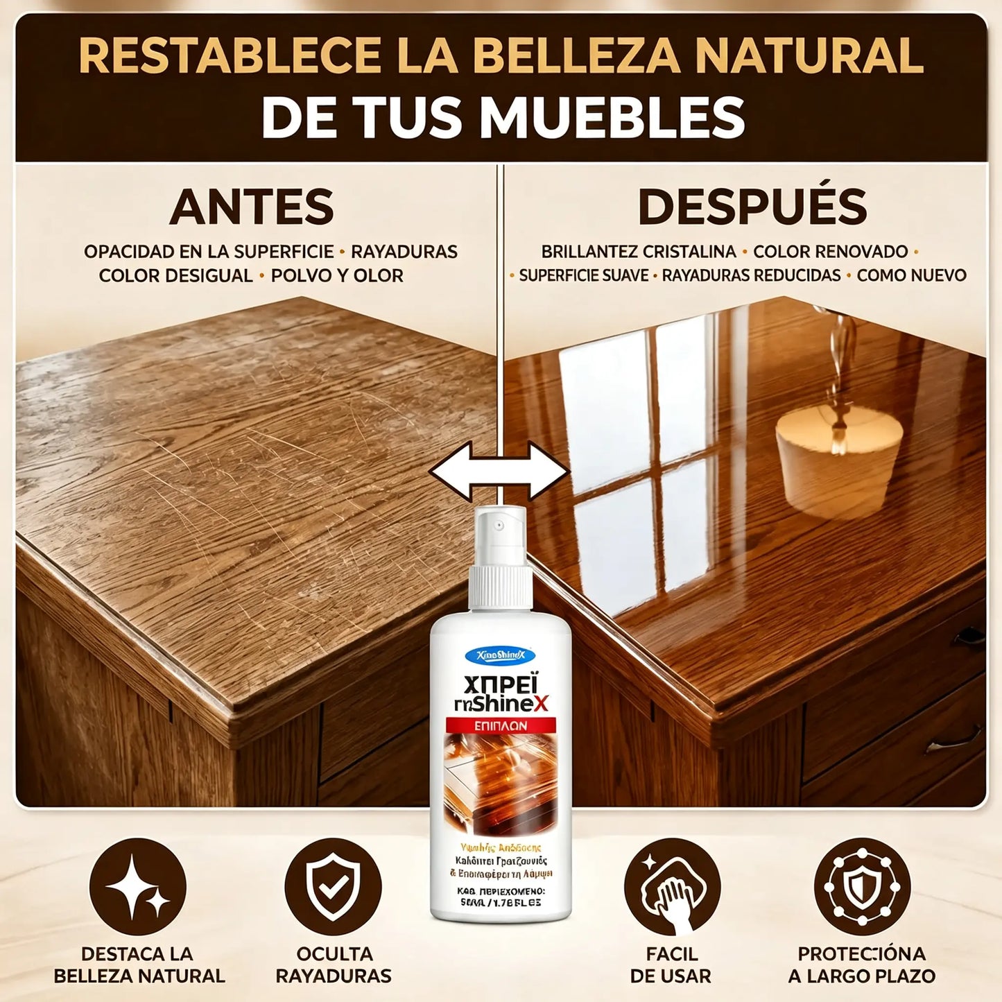 【Compra 1 y llévate 1 gratis】🪑 ✨ El abrillantador de muebles de alto brillo renueva la madera y el vinilo en segundos.