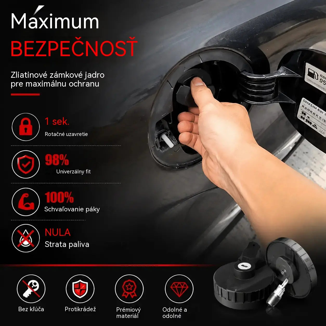 🚗🔒Odolný, uzamykateľný (kľúčom) uzáver palivovej nádrže