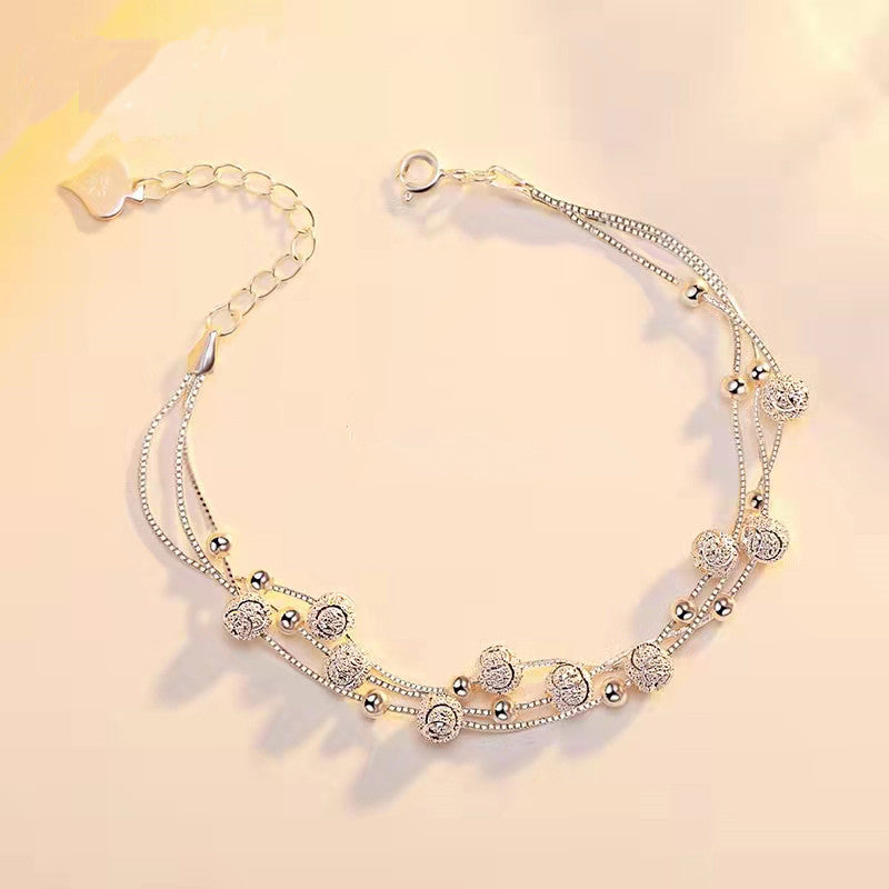 🔥🔥Pulsera de cuentas de la suerte de plata 999 con diseño grabado