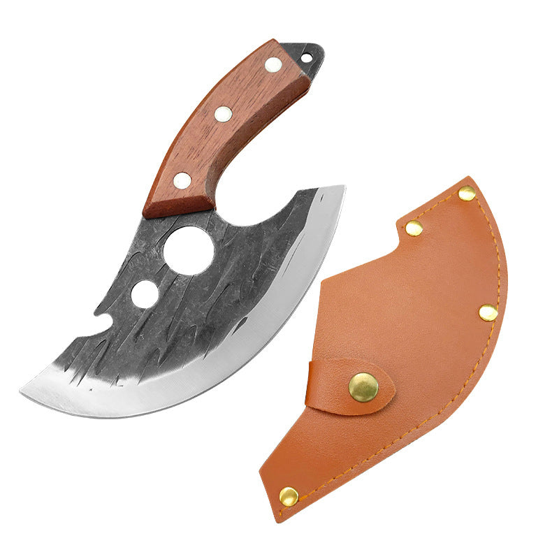 Mini cuchillo de carnicero forjado a mano con funda.