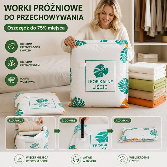 🧳【Zestaw 5 elementów】💨 Duży, kompresowalny worek próżniowy: nie wymaga pompki, szczelny i idealny do oszczędzania miejsca w walizkach i w domu ✈️