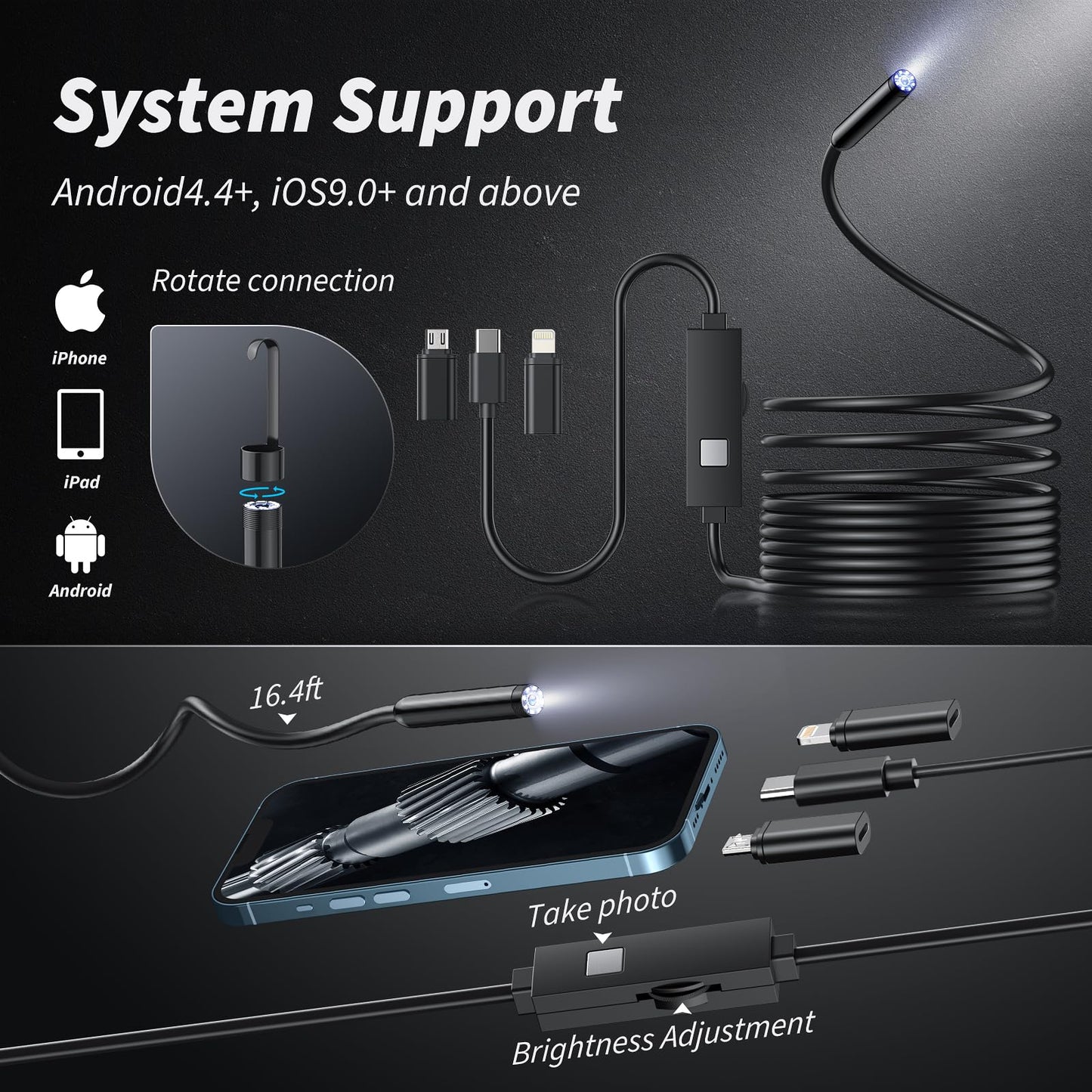 ‼️【5M】Csatlakoztasd és használd endoszkóp kamera – HD 1080p, IP67 vízálló és közvetlenül működik iPhone, Android és iPad készülékekkel