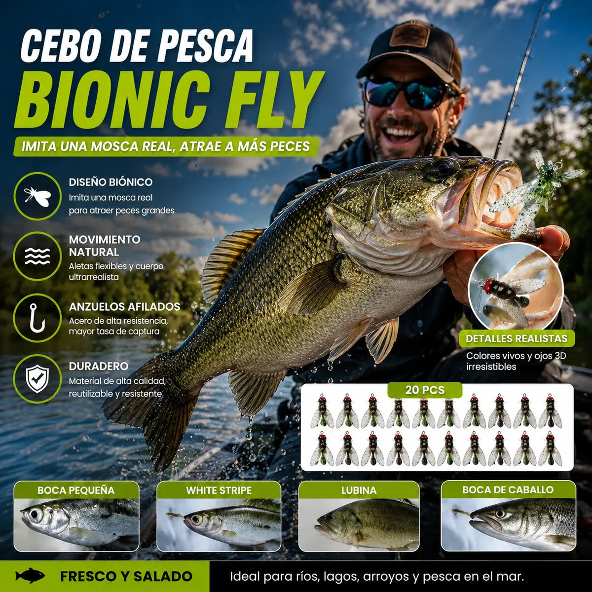 【20 piezas 23 euros】Cebo para moscas biónico