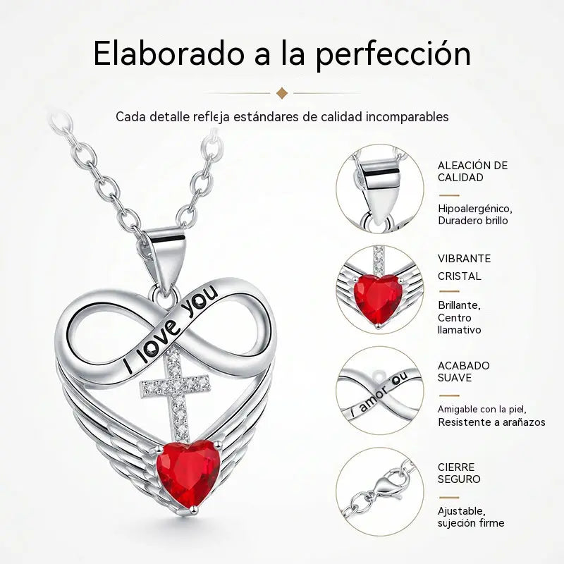 ✨Collar con colgante de cruz, corazón infinito y ala