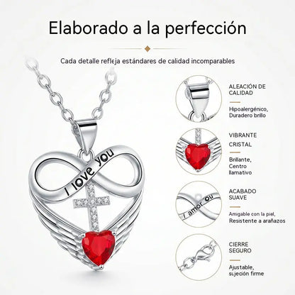 ✨Collar con colgante de cruz, corazón infinito y ala
