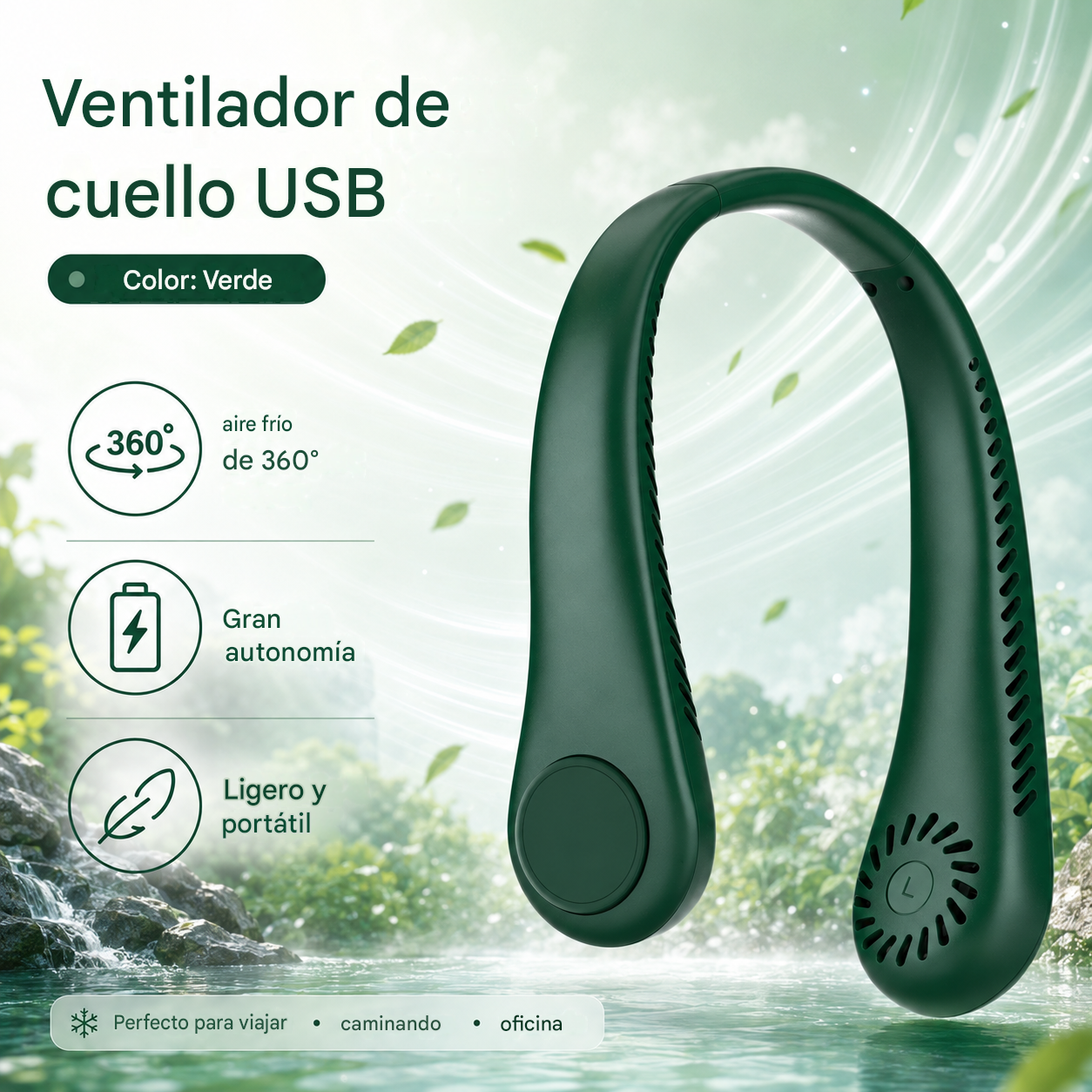 Ventilador de cuello – Extremadamente silencioso, portátil y con rotación de 360° – Ideal para el verano