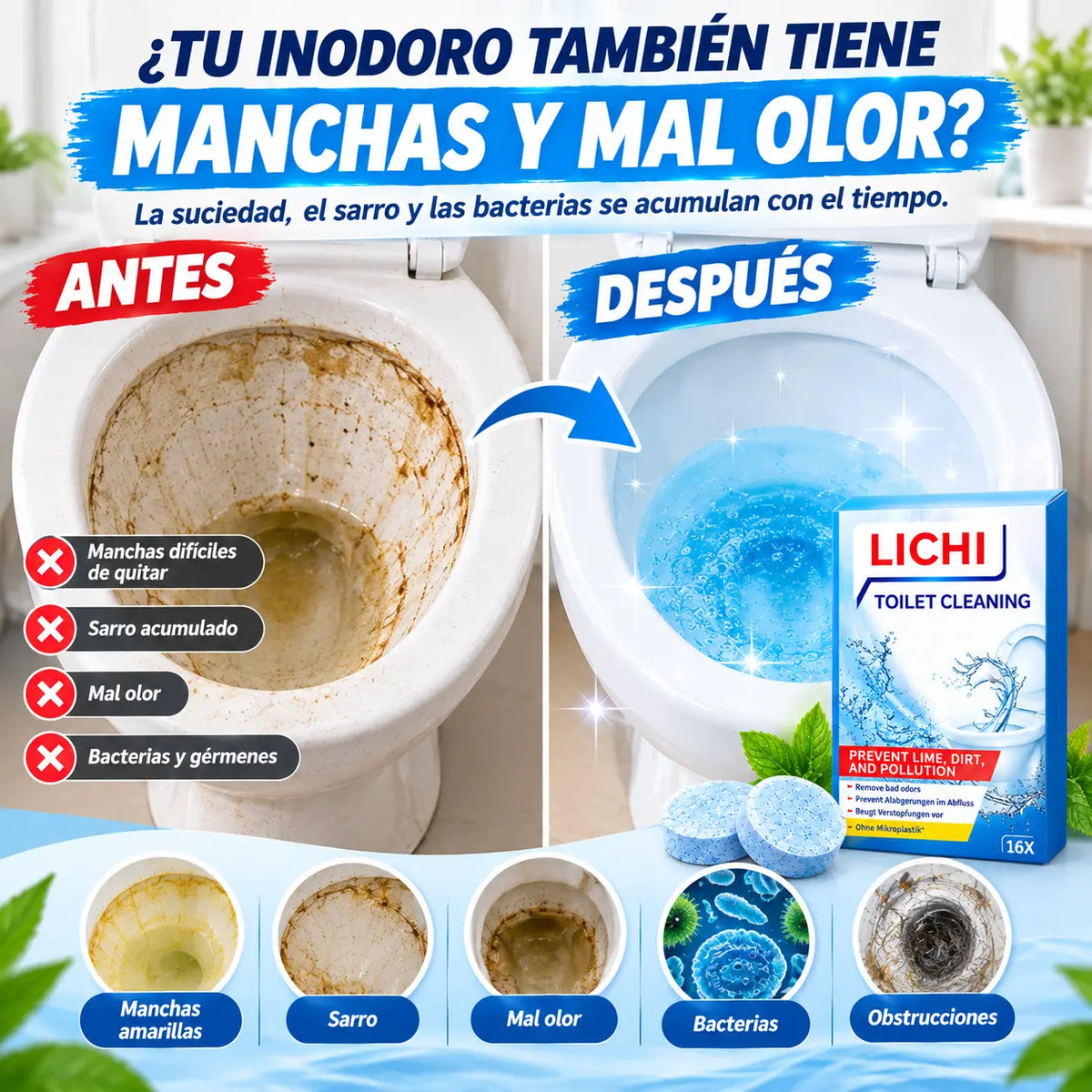 【3 cajas (48 comprimidos en total)】✨ Potente espuma limpiadora para inodoros: elimina rápida y eficazmente la suciedad, los olores y la cal, ¡dejando su inodoro fresco y limpio!