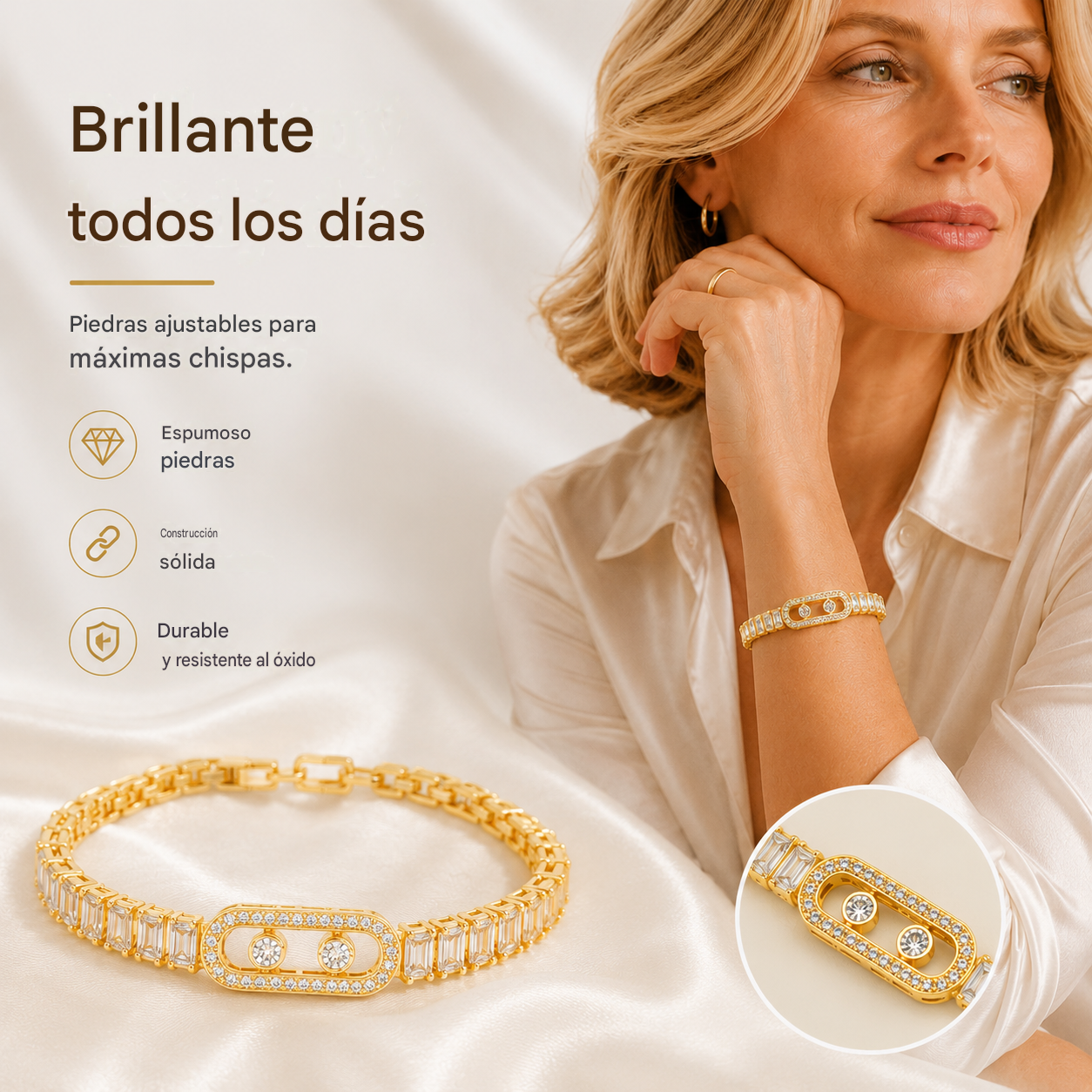 ✨ ¡50% de descuento! 🔷 Pulsera dorada para mujer con circonitas 💫