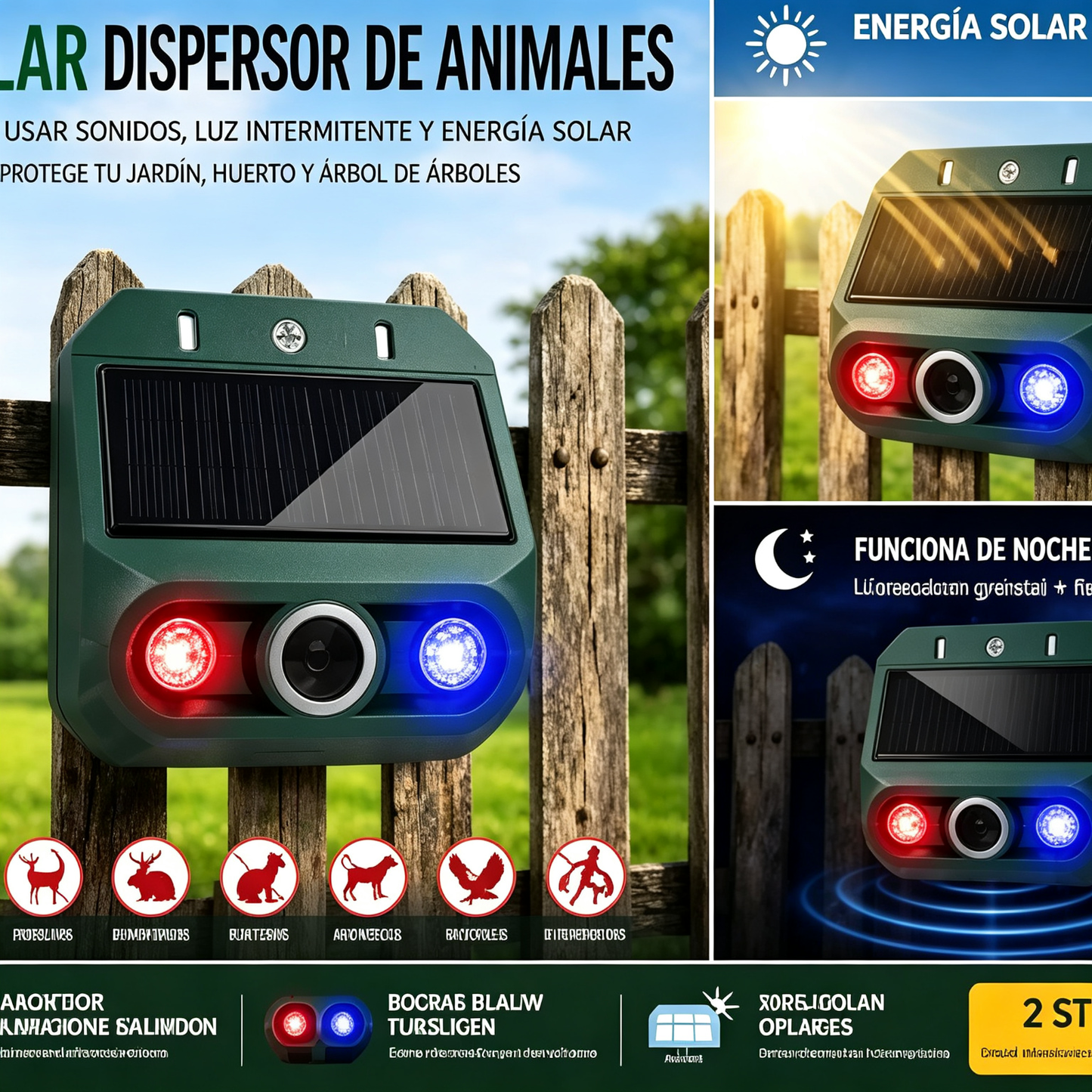 🔥【Oferta especial】🔥Repelente solar ultrasónico para animales para exteriores: puede ahuyentar pájaros y animales.