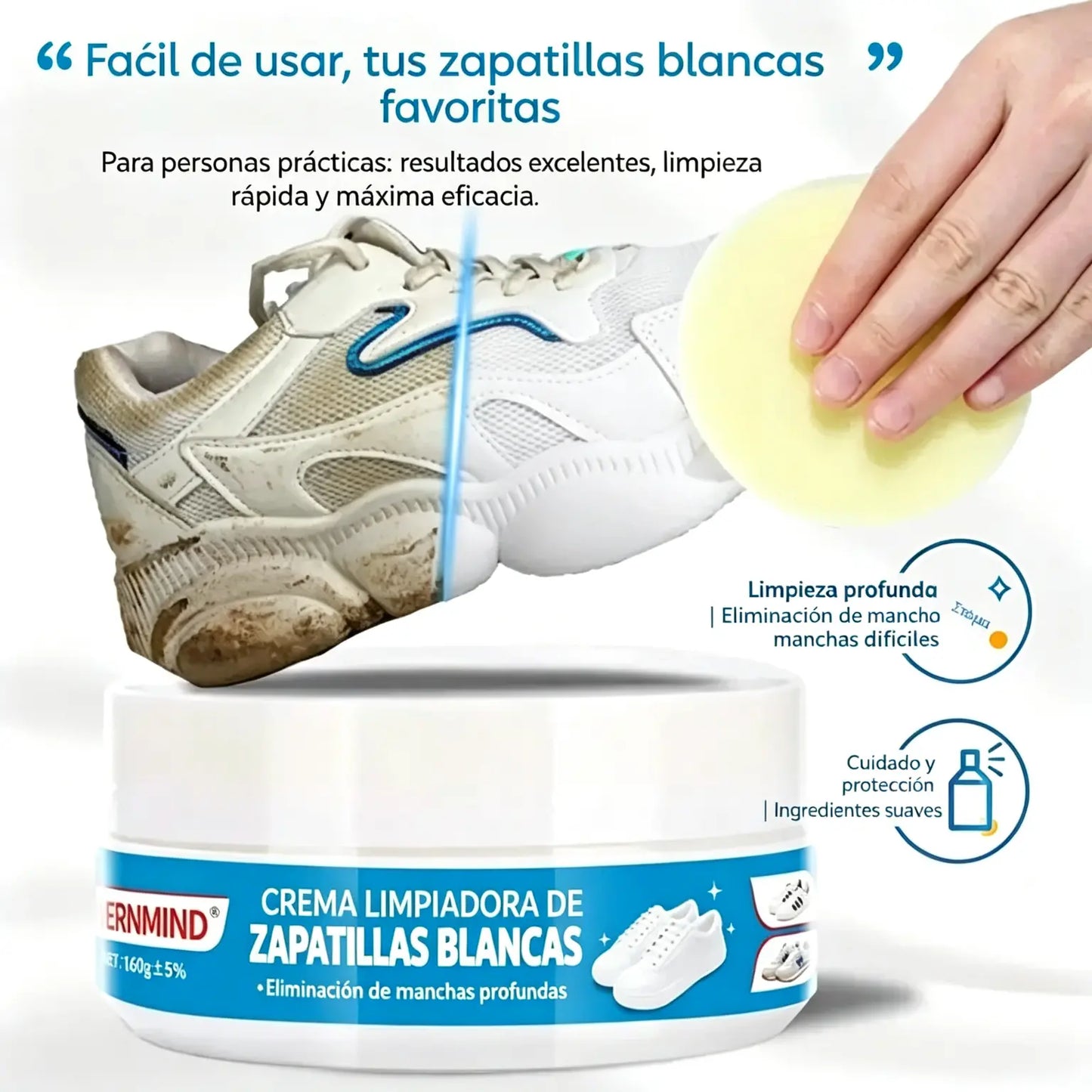 🔥🎁Crema limpiadora sin agua para zapatos blancos con esponja