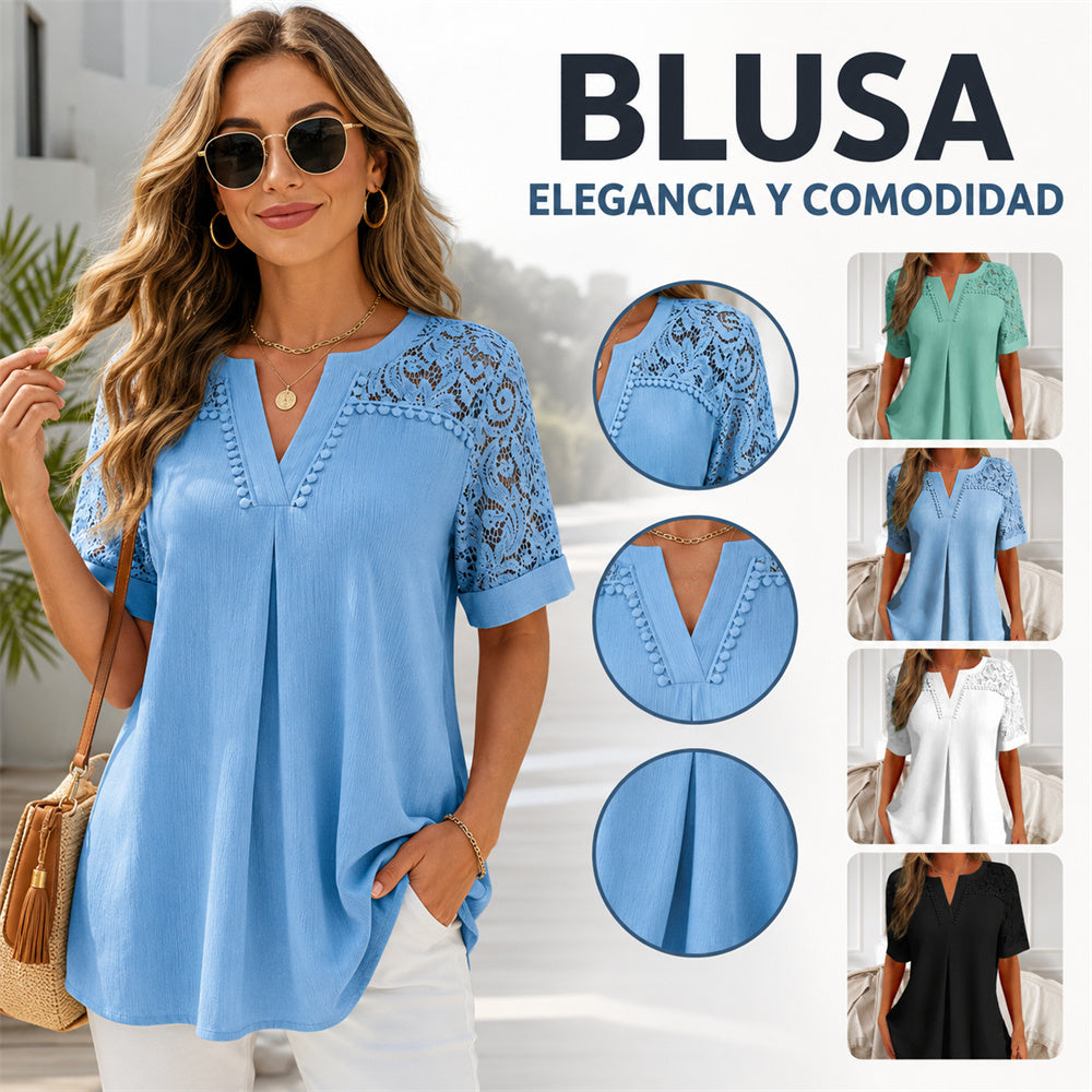 【S-6XL】Nueva camiseta de manga corta de encaje para mujer 2026