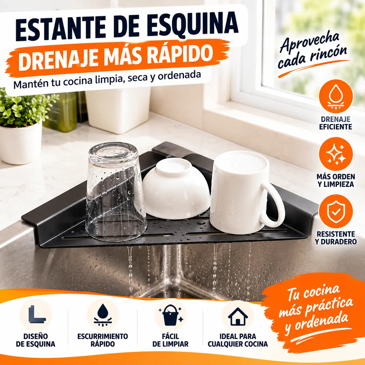 🔥Escurridor de fregadero que ahorra espacio