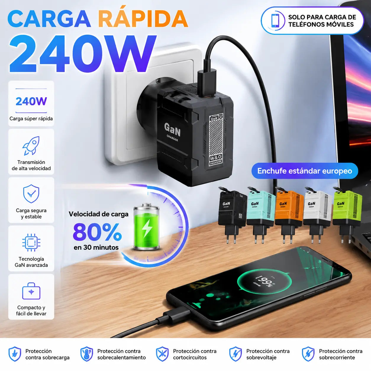 ⚡【Gran oferta】🔥Cargador rápido 2 en 1 de 120 W compatible con iPhone, teléfonos móviles y tabletas✅️