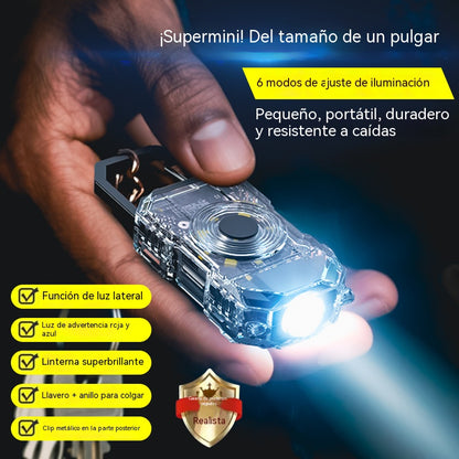 【Compra 1 y llévate 1 gratis】【2 pieza】Nueva minilinterna de llavero con seis modos ajustables y luz de advertencia.